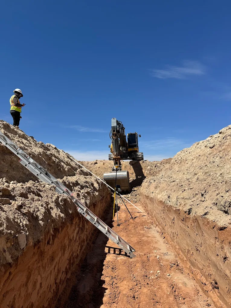 Deep trench excavation with ladder